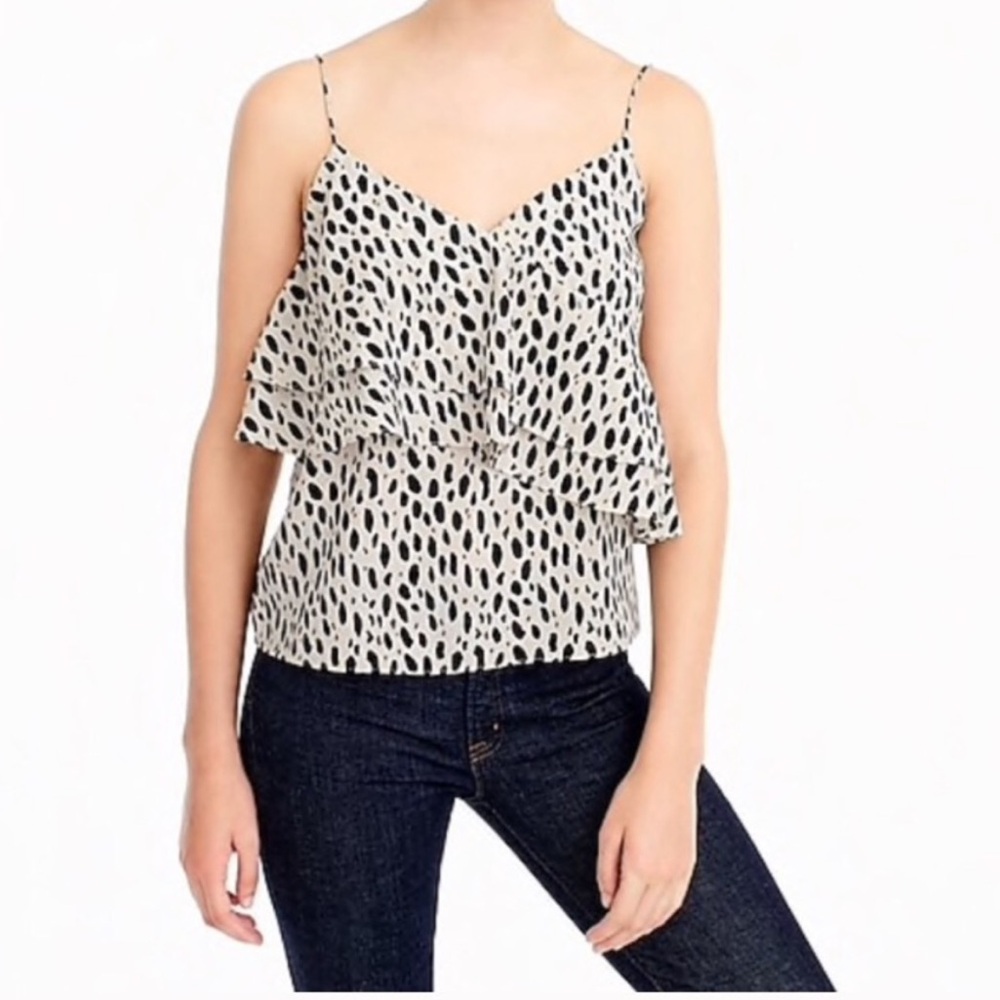 J. CREW Silk Ruffle Cami Leopard Print EUC Size 6